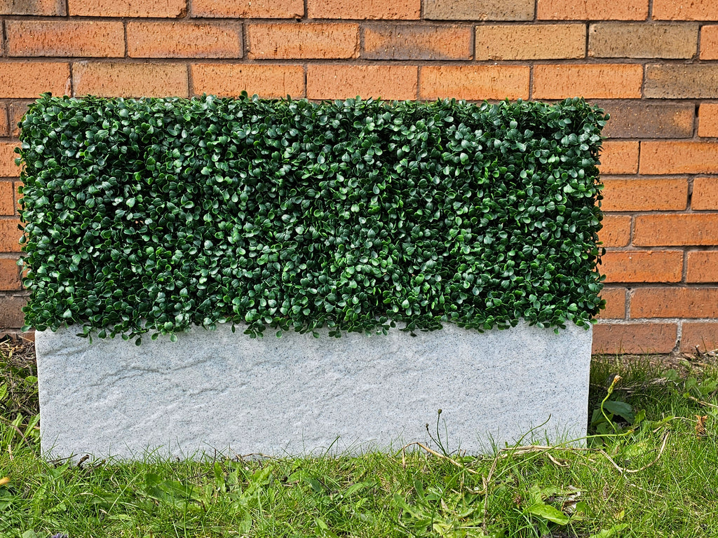 Stone Look Trough Planter With Artificial Boxwood Hedge 72 L x 20 D x 45 H cm