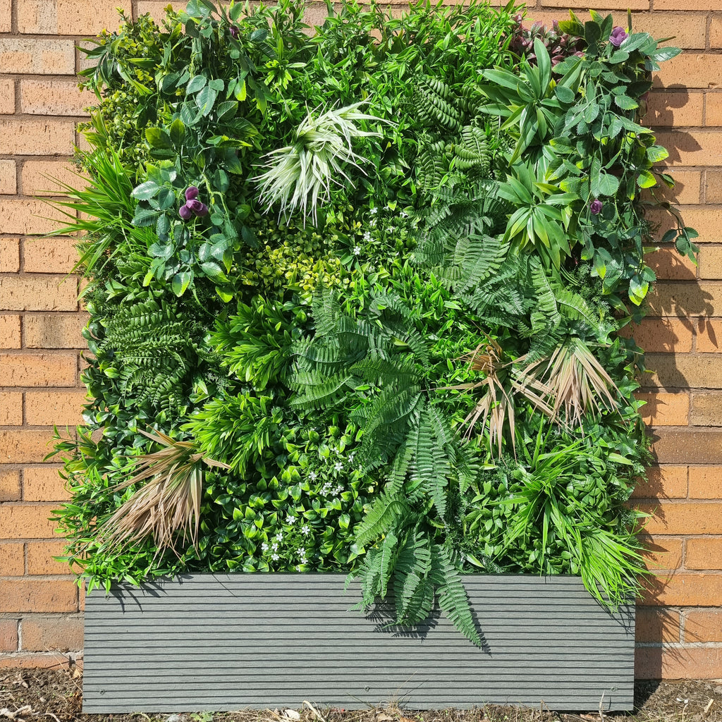 Artificial Living Wall in Composite Decking Planter 100 L x 14 D x 125 H cm