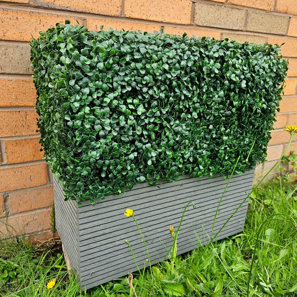 Artificial Boxwood Hedge in Composite Decking Planter 50 cm Height