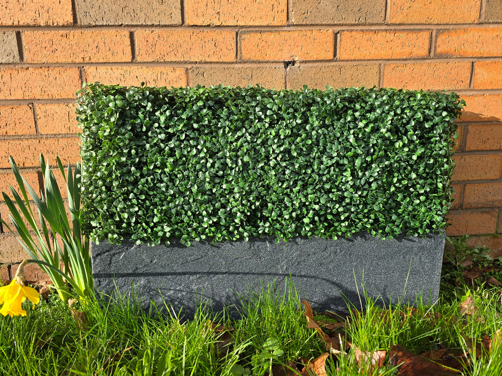 Stone Look Trough Planter With Artificial Boxwood Hedge 72 L x 20 D x 45 H cm